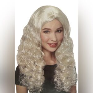 Halloween Mullet Costume Wig Adult 14+ Blond White Long Curly Hair Celebrate